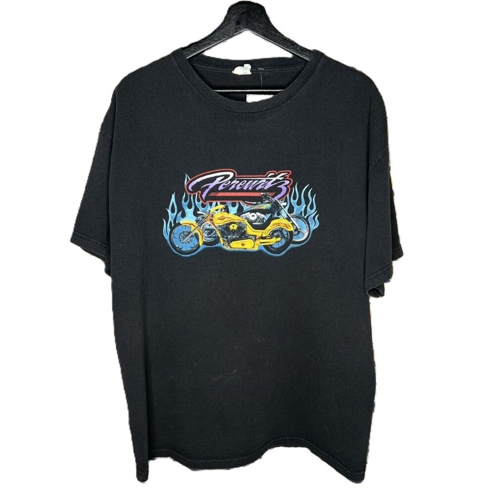 HARLEY DAVIDSON Vintage Perewitz Motorcycles Flames Black T Shirt Mens Large